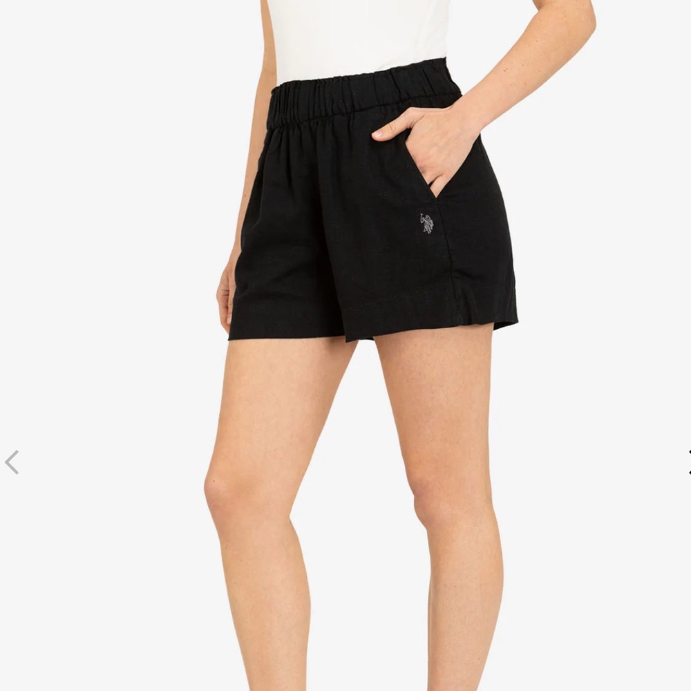 U.S. Polo Assn. Black High Waist  Linen Shorts